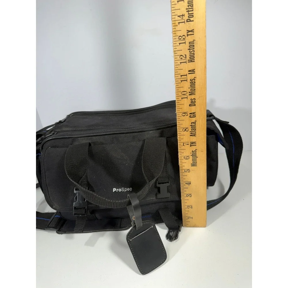 ProSpec Camera Bag Black Canvas Multi Compartment Shoulder Gear Case Blue Lining